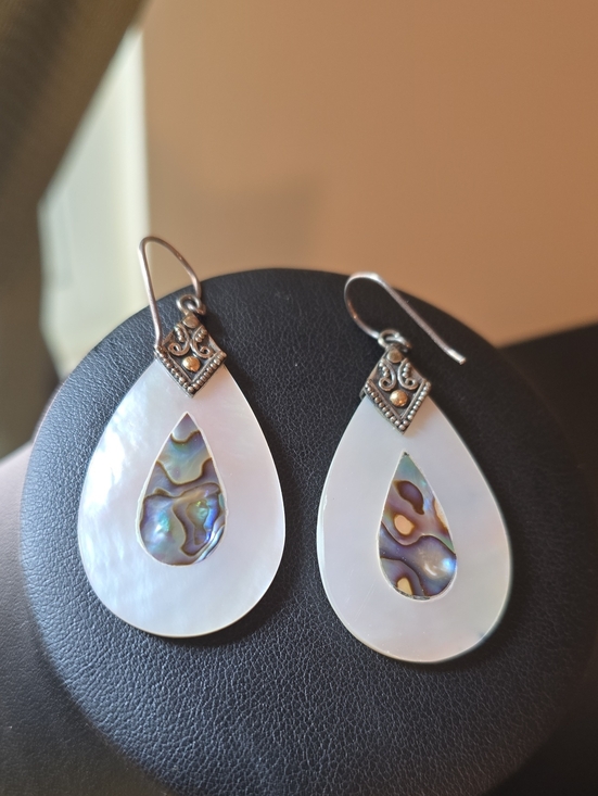 Robert Manse Jewelry - Vintage Robert Manse Bali Sterling Silver 18K Abalone Mother of Pearl Teardrop
